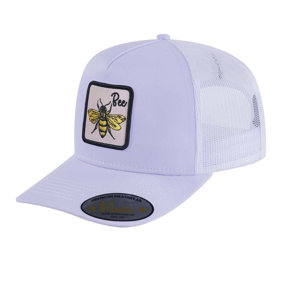 Bee 5-Panel Trucker Hat with White front and White back