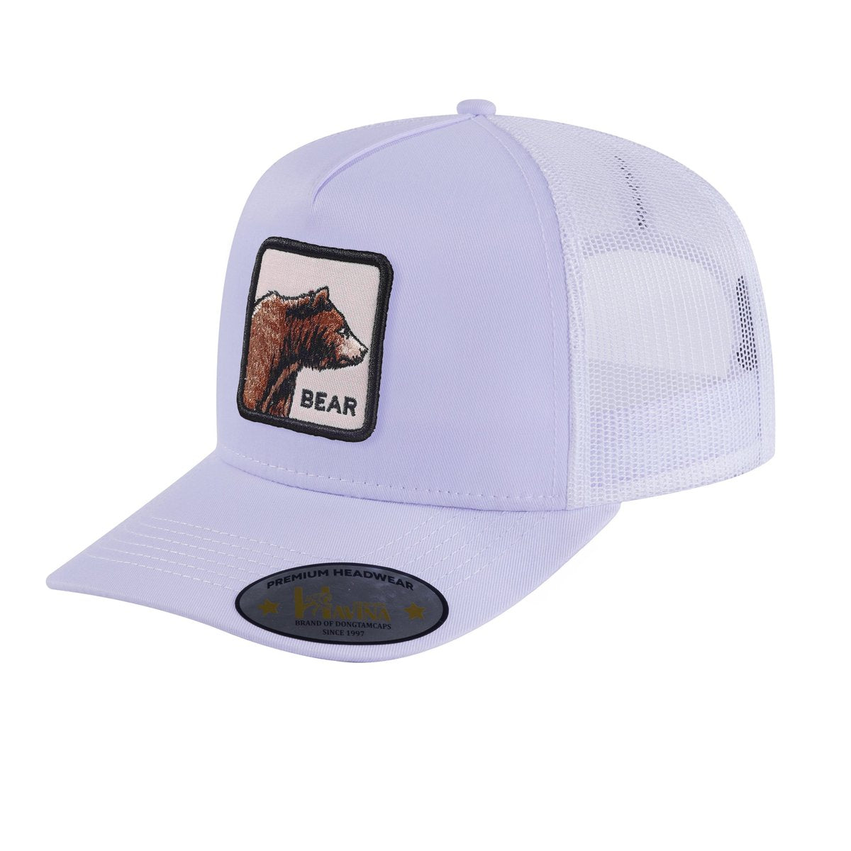 Bear 5-Panel Trucker Hat with White front and White back
