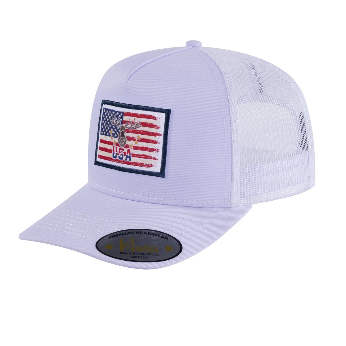 USA Deer Hunter 5-Panel Trucker Hat with White front and White back