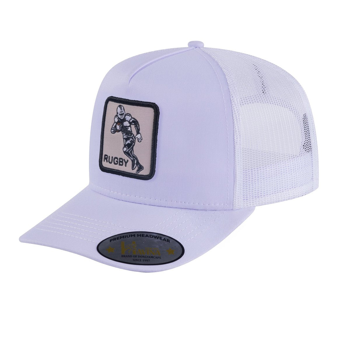 Rugby 5-Panel Trucker Hat with White front and White back