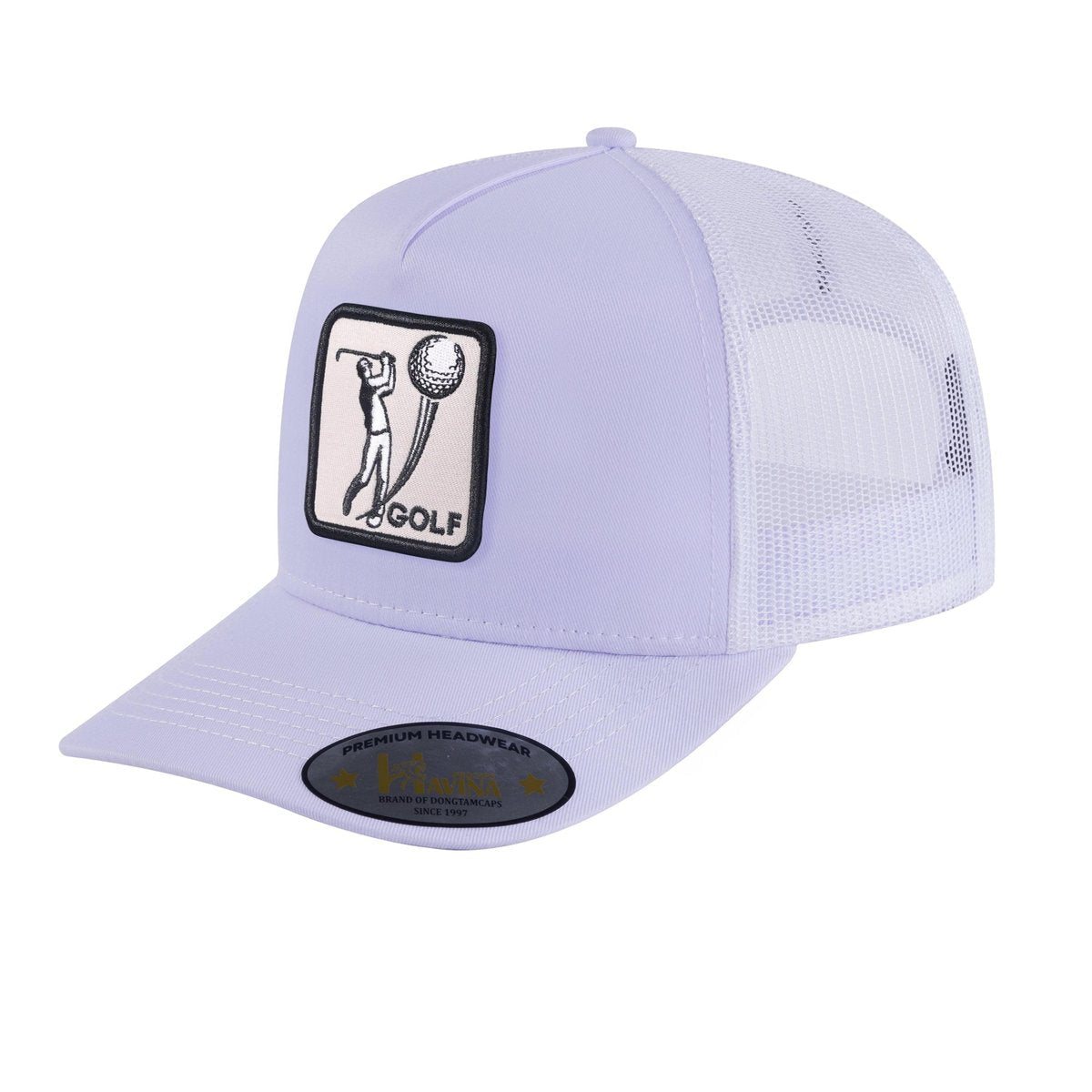 Golf 5-Panel Trucker Hat with White front and White back