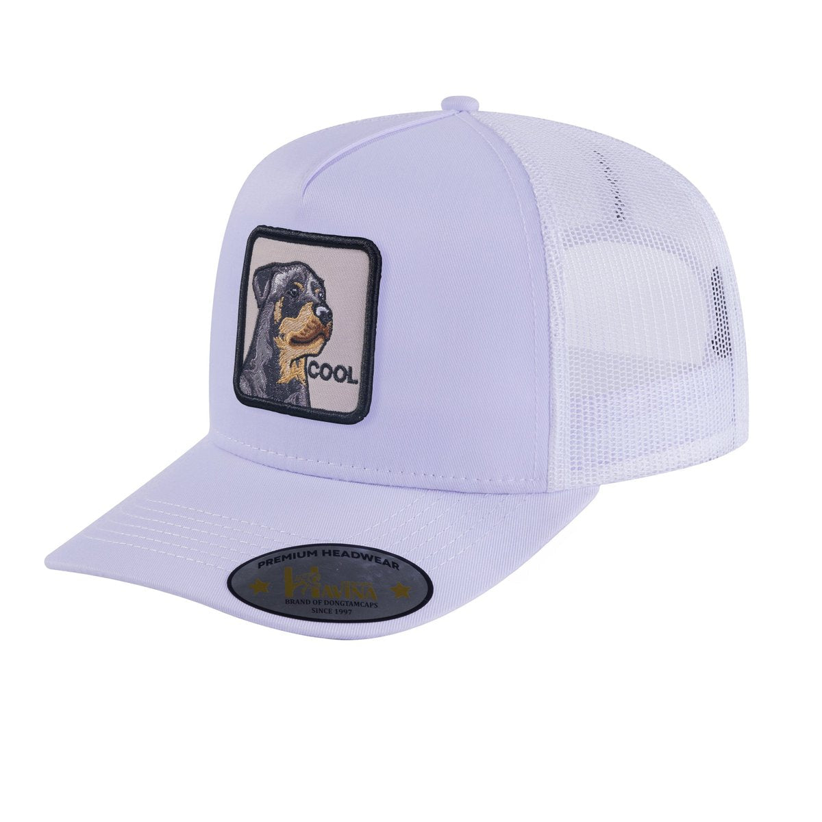 Cool Dog 5-Panel Trucker Hat with White front and White back