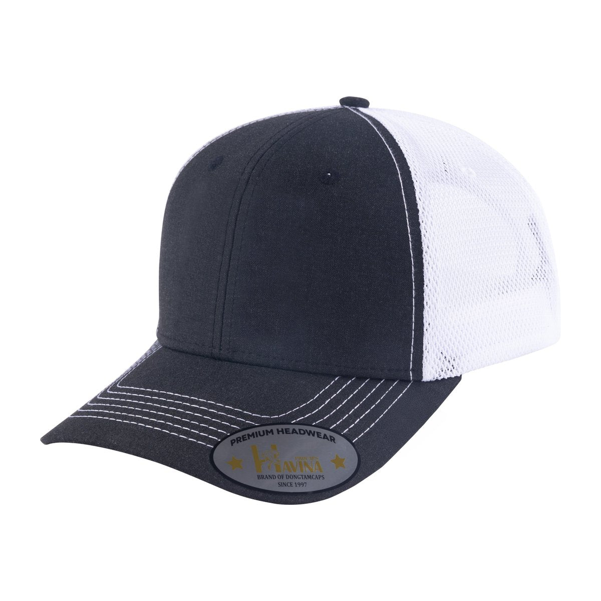 Blank 6-Panel Trucker Hat with Black front and White back