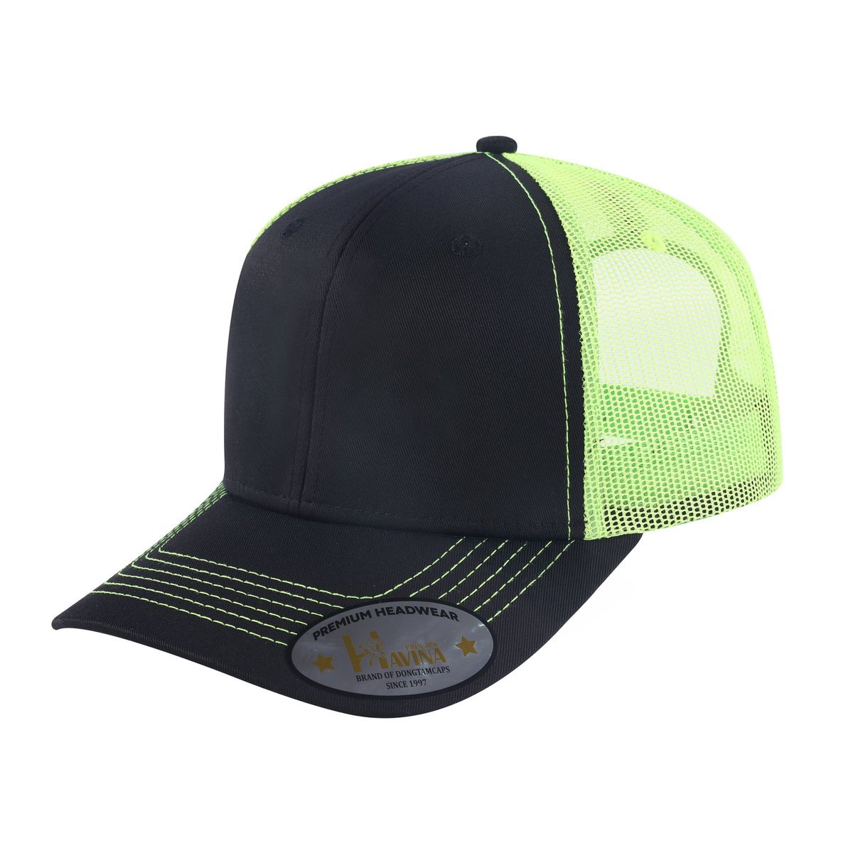 Blank 6-Panel Trucker Hat with Black front and Green back