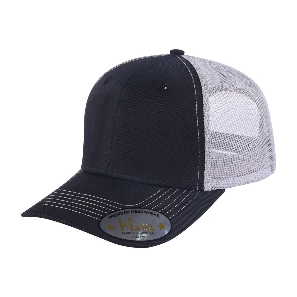 Blank 6-Panel Trucker Hat with Black front and Light Grey back