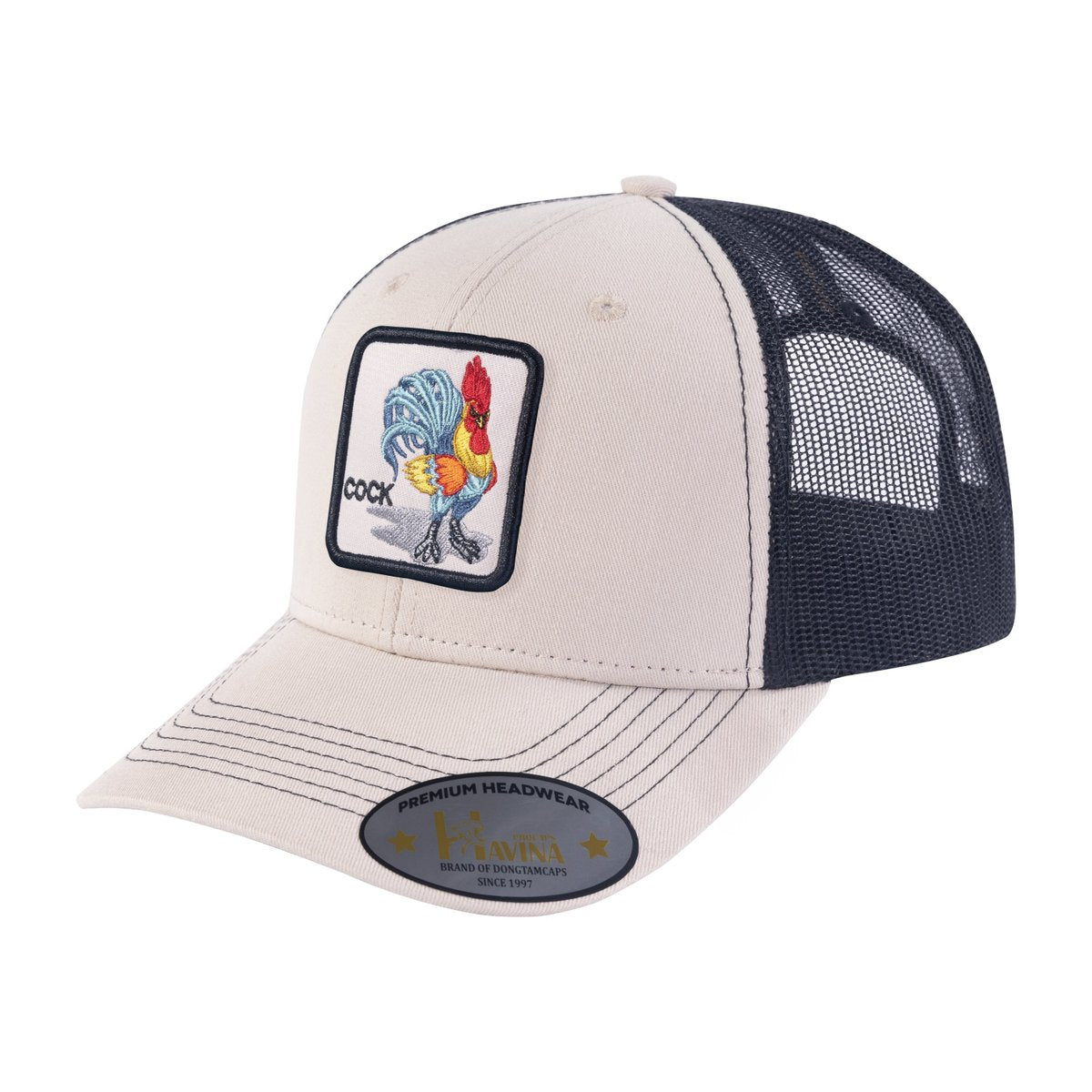 Chicken 6-Panel Trucker Hat with Beige front and Black back
