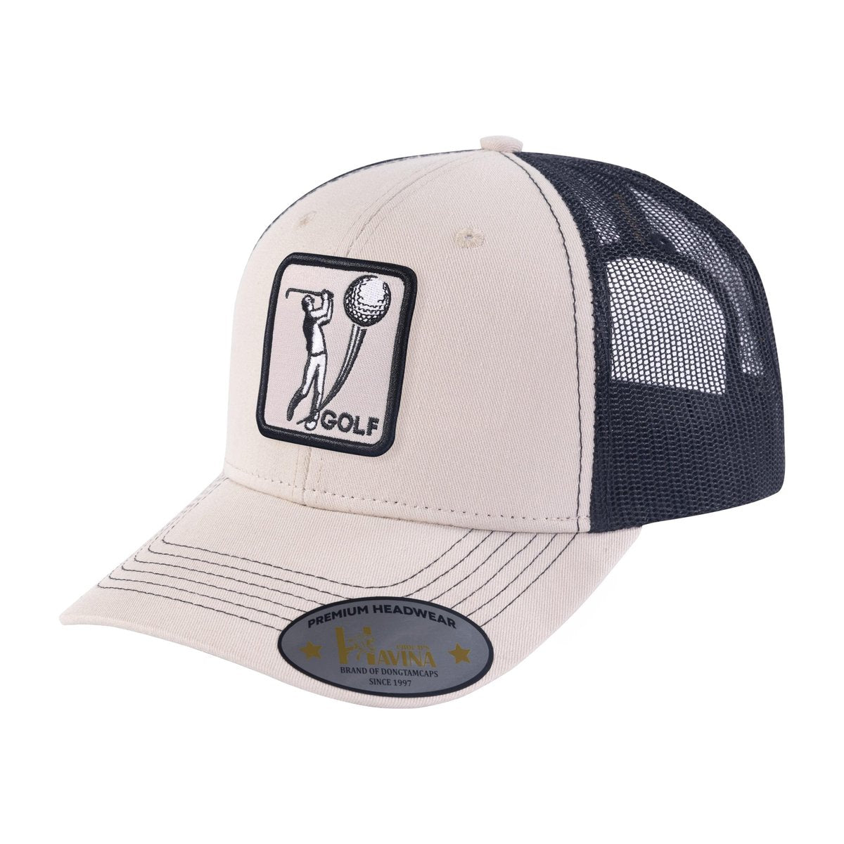 Golf 6-Panel Trucker Hat with Beige front and Black back