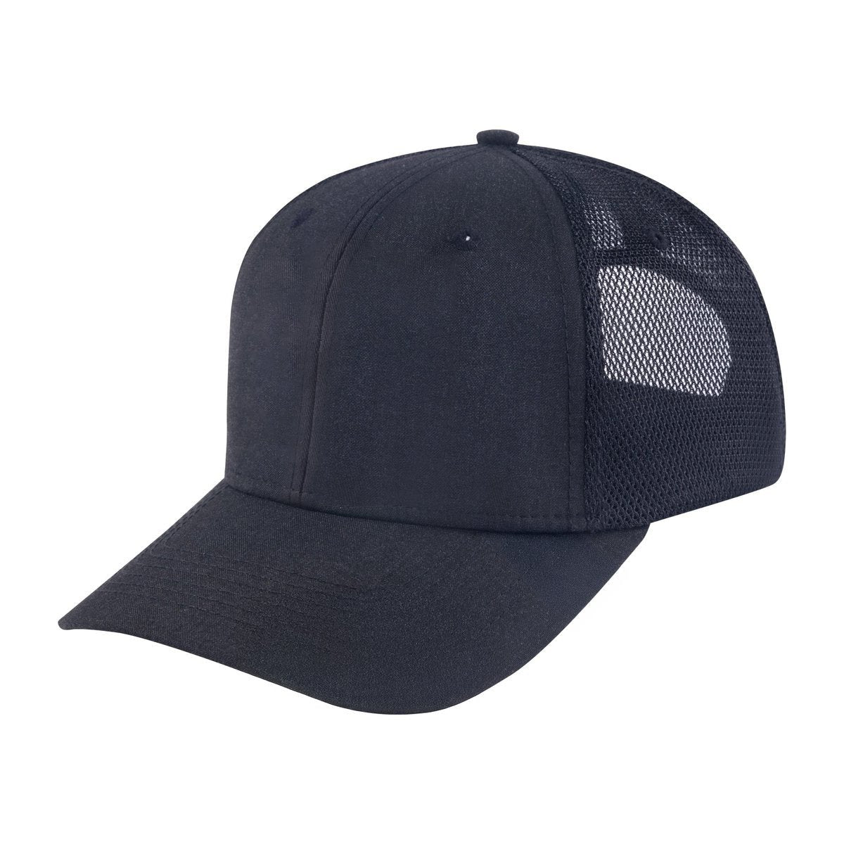 Blank 6-Panel Trucker Hat with Black front and Black back