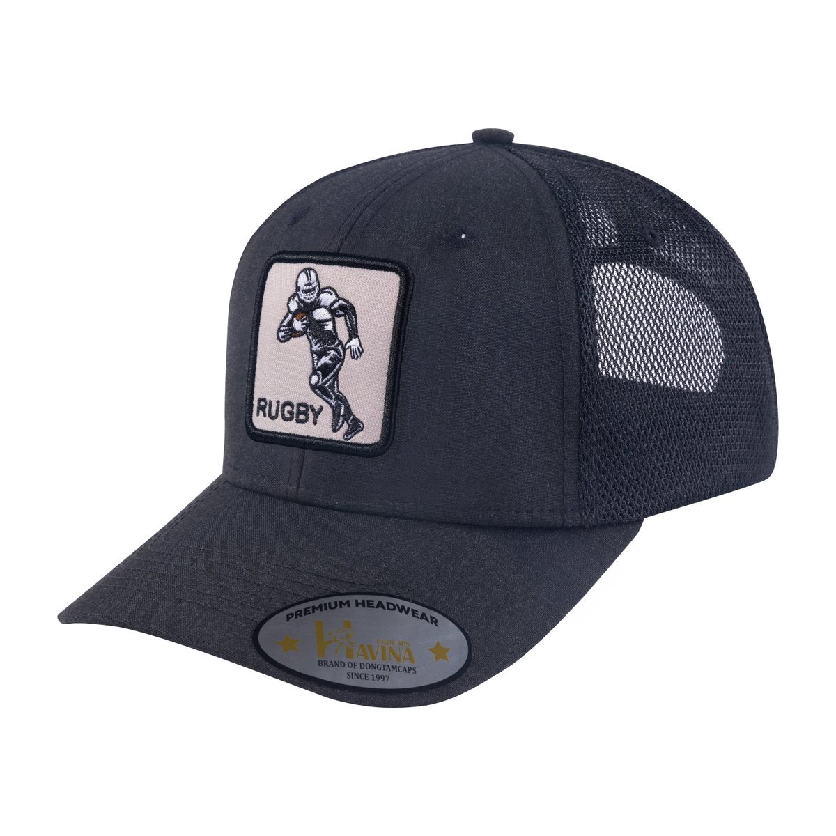Rugby 6-Panel Trucker Hat with Black front and Black back
