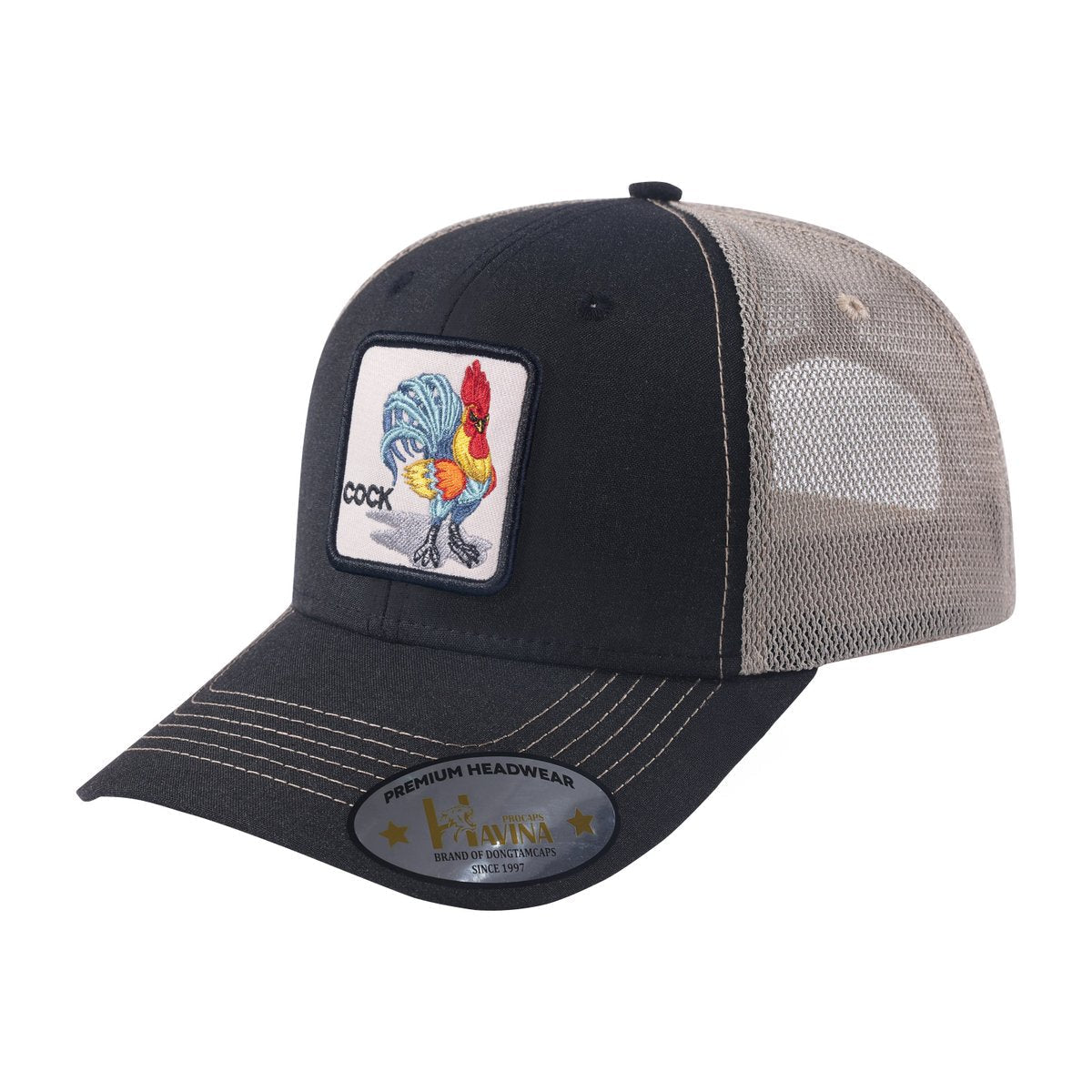 Chicken 6-Panel Trucker Hat with Black front and Light Grey back