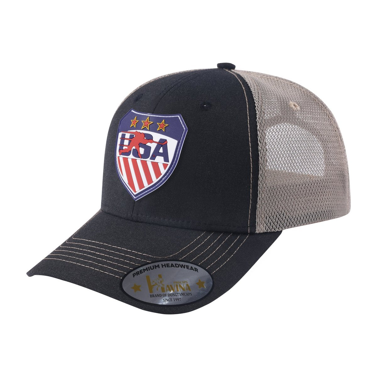 Loving Hockey 6-Panel Trucker Hat with Black front and Khaki back