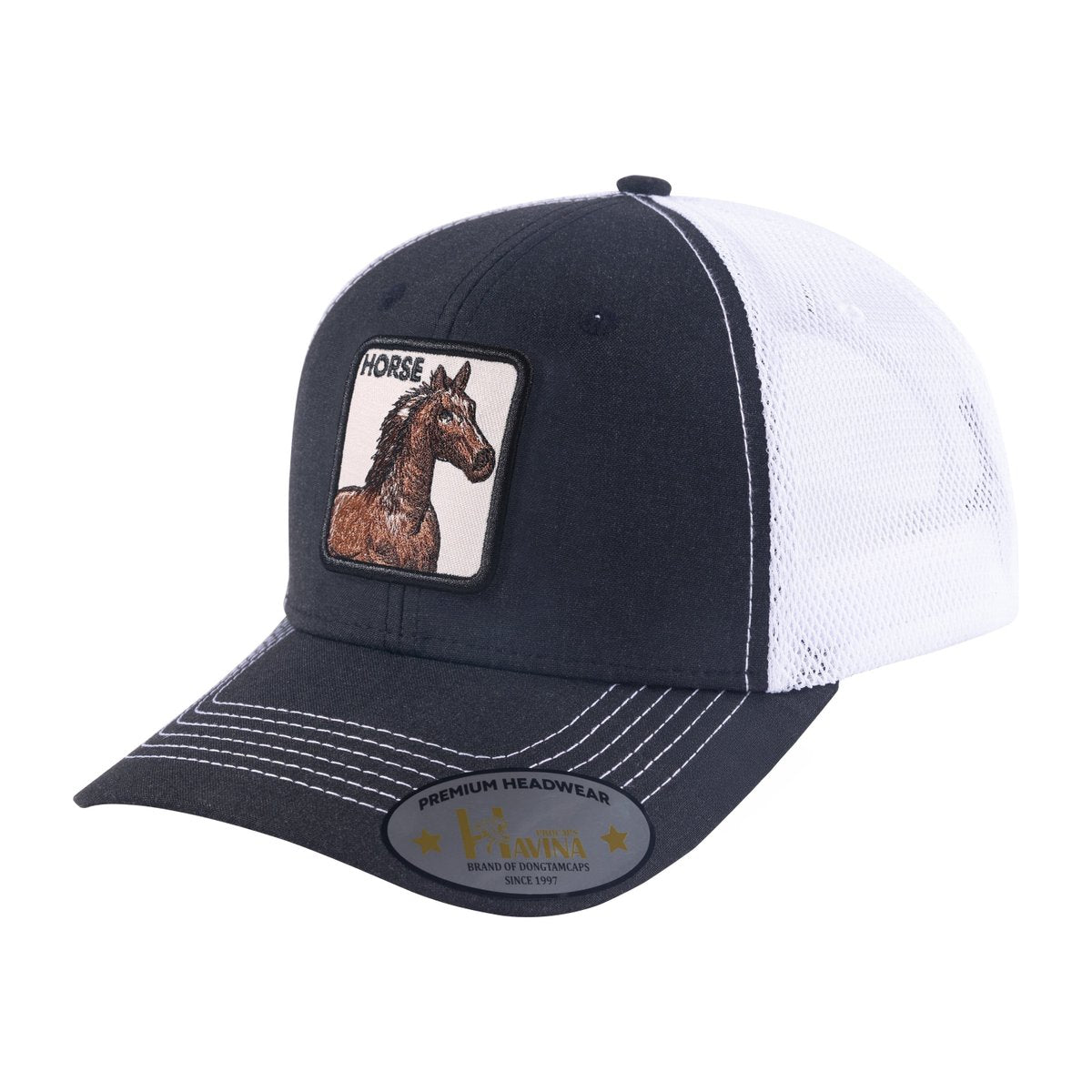 Horse 6-Panel Trucker Hat with Black front and White back