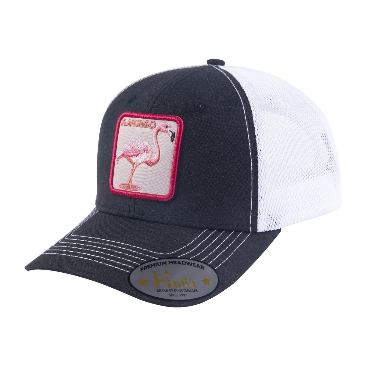 Flamingo 6-Panel Trucker Hat with Black front and White back