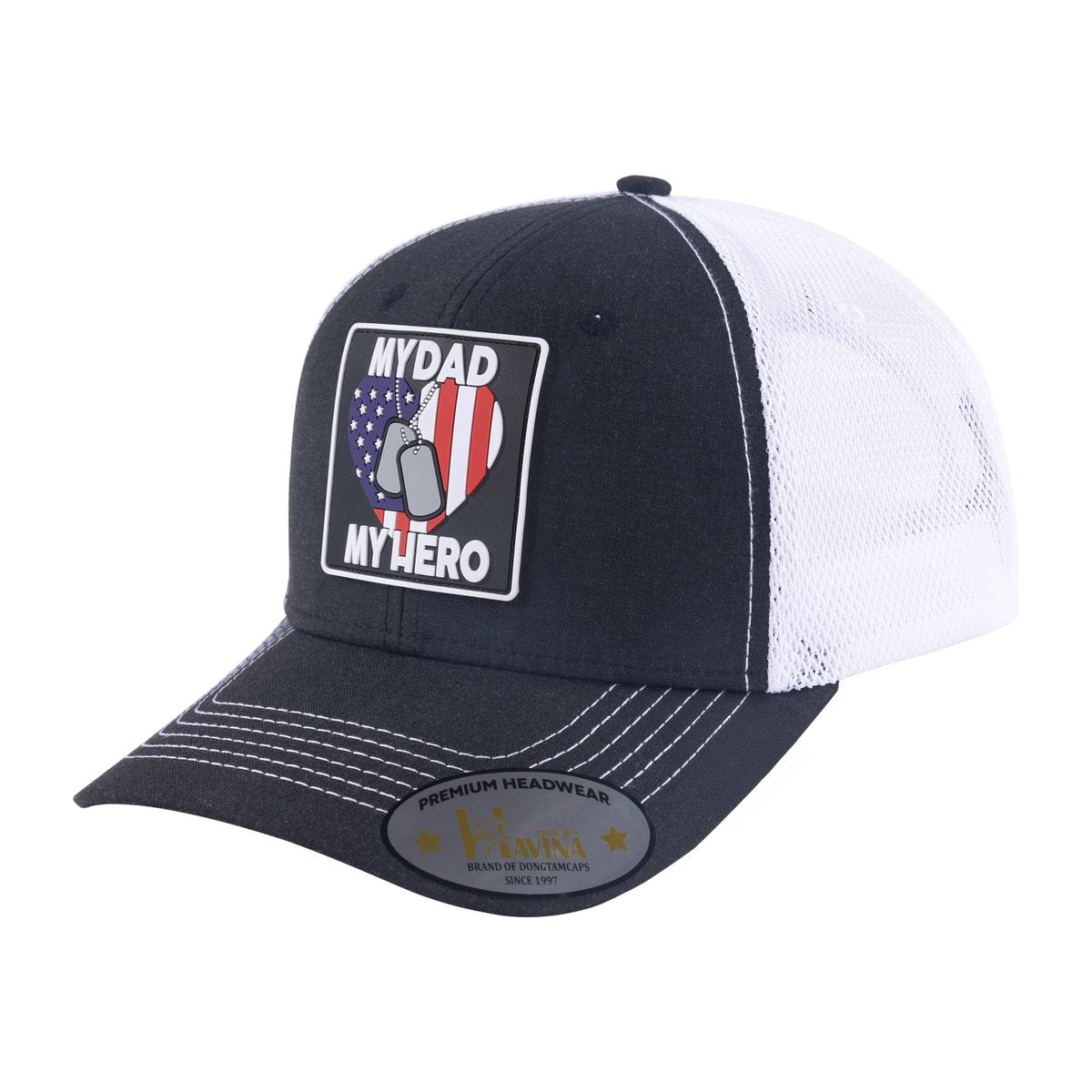 My Dad My Hero 6-Panel Trucker Hat with Black front and White back