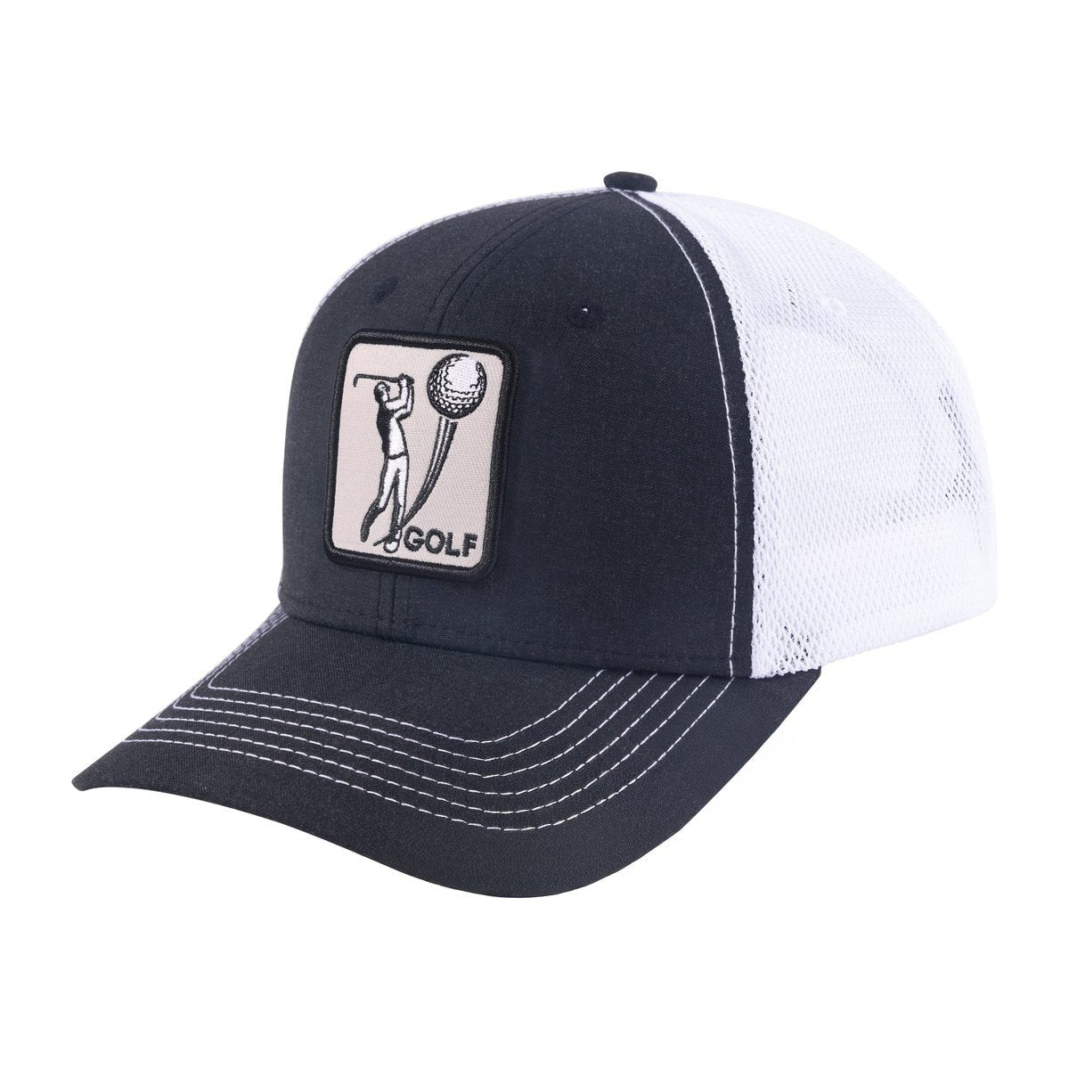 Golf 6-Panel Trucker Hat with Black front and White back