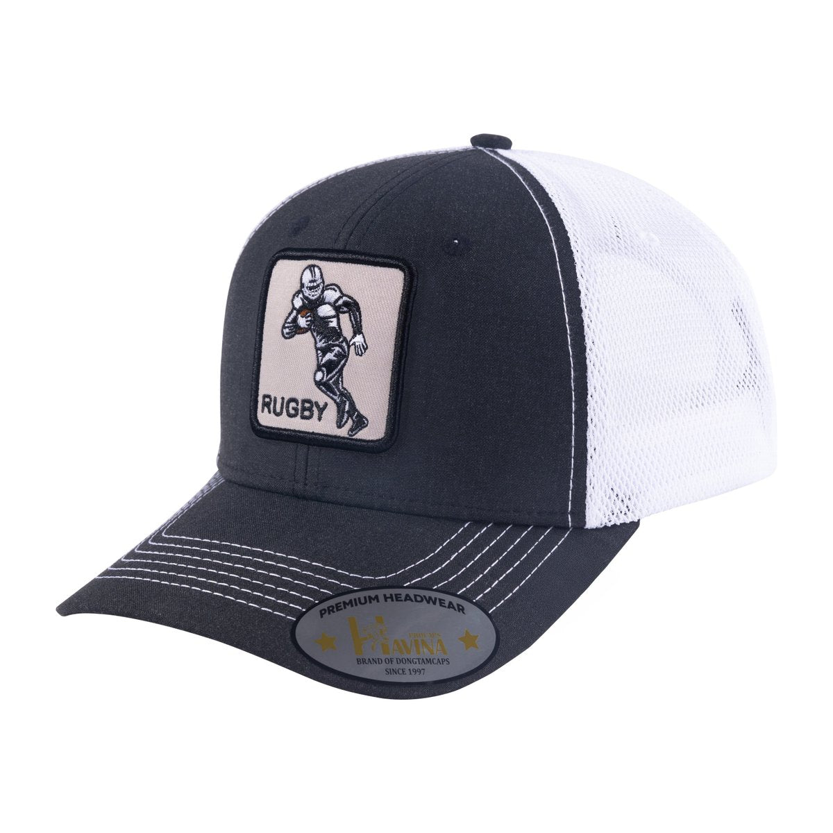 Rugby 6-Panel Trucker Hat with Black front and White back