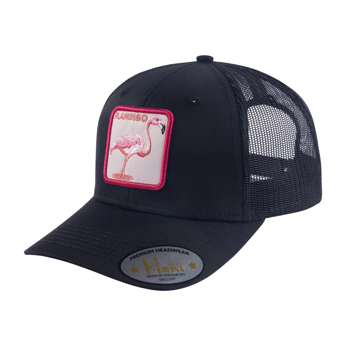 Flamingo 6-Panel Trucker Hat with Black front and Black back