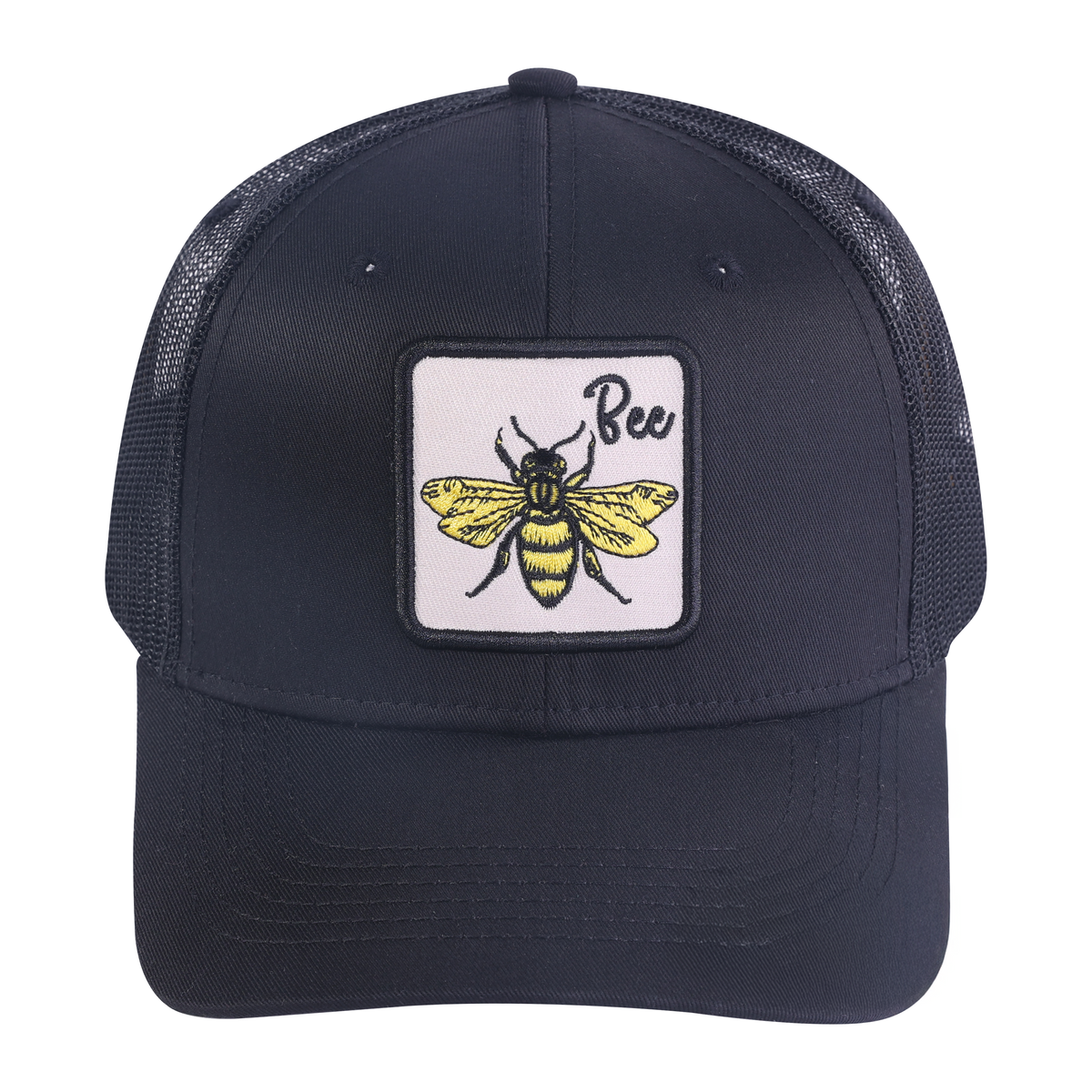 Bee 6-Panel Trucker Hat with Black front and Black back