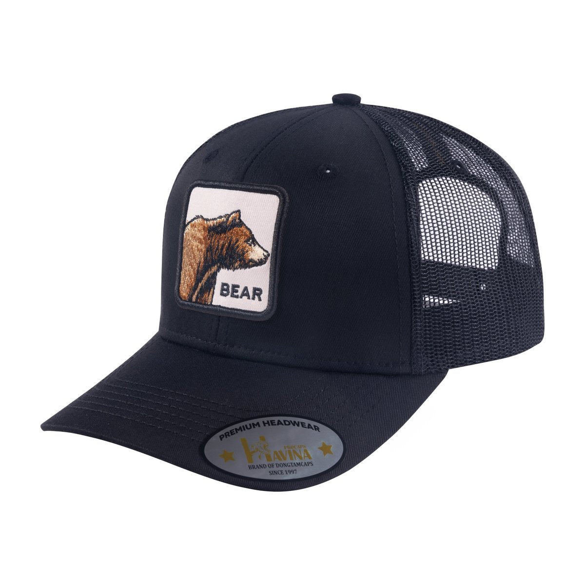 Bear 6-Panel Trucker Hat with Black front and Black back