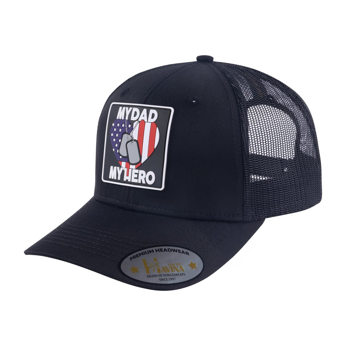 My Dad My Hero 6-Panel Trucker Hat with Black front and Black back