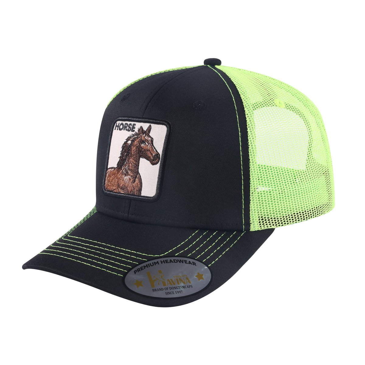 Horse 6-Panel Trucker Hat with Black front and Green back