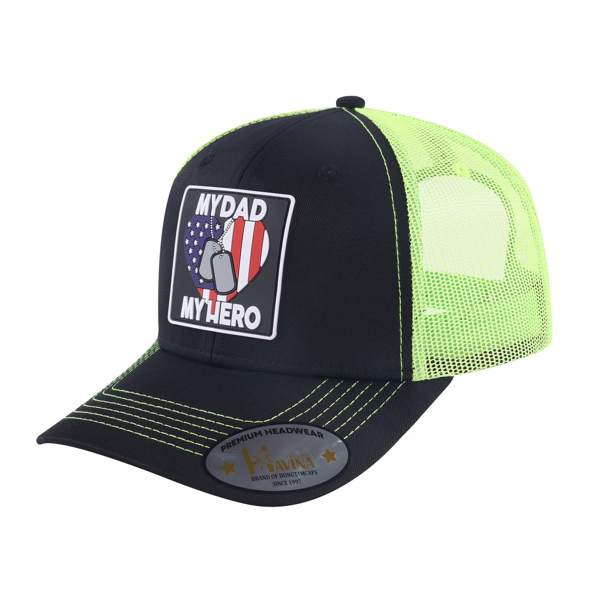 My Dad My Hero 6-Panel Trucker Hat with Black front and Green back