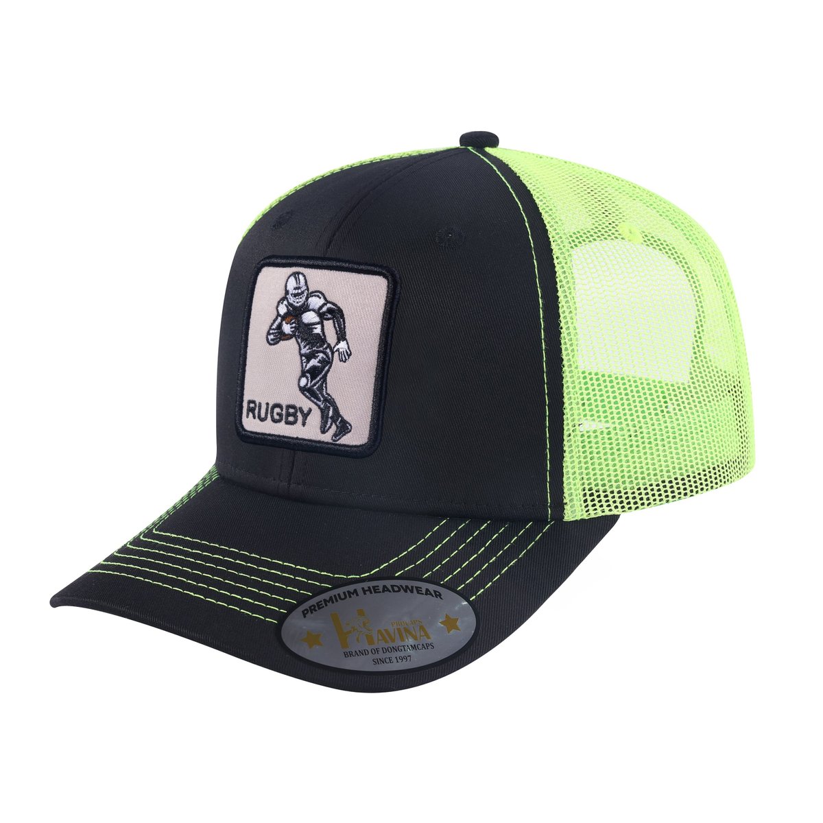 Rugby 6-Panel Trucker Hat with Black front and Green back