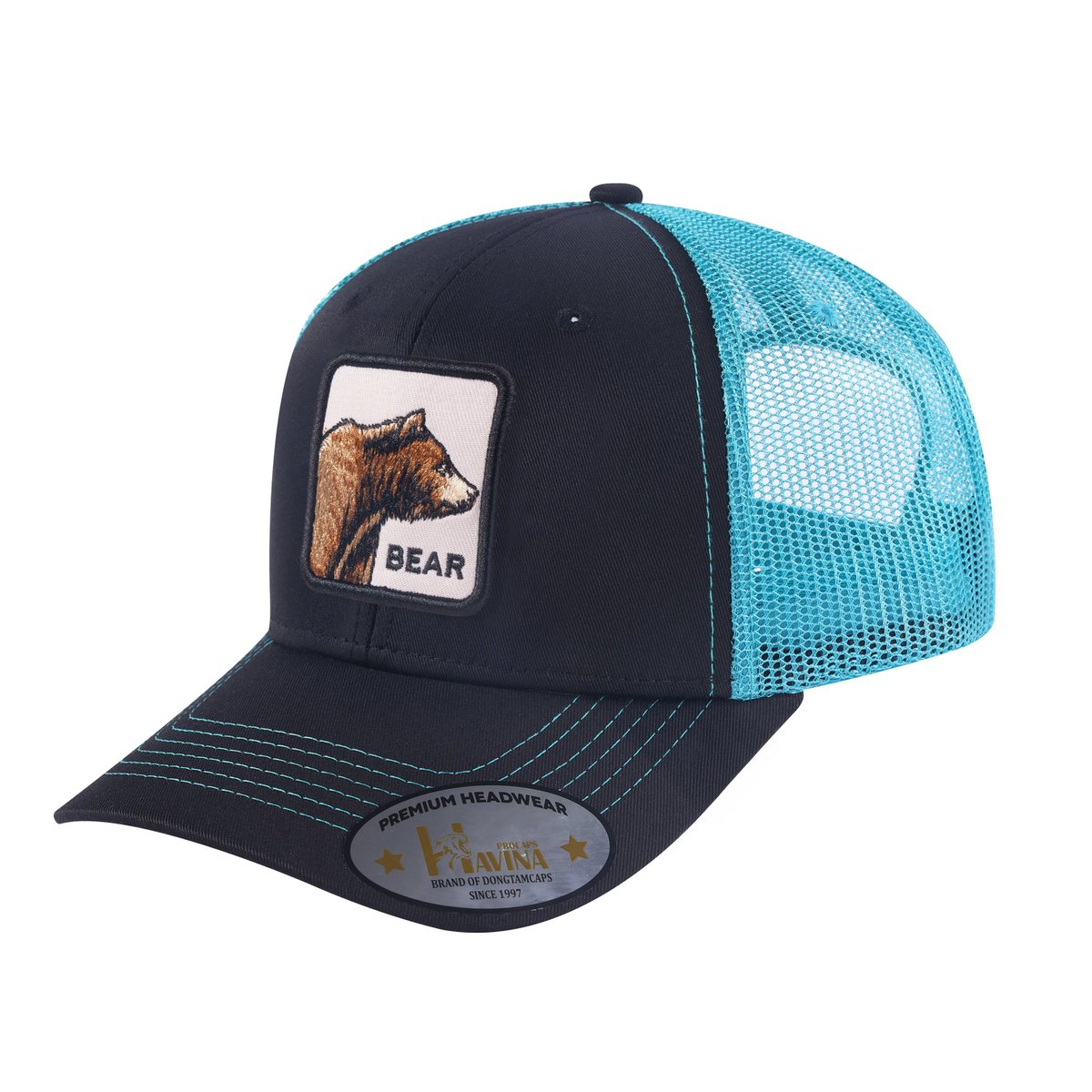 Bear 6-Panel Trucker Hat with Black front and Blue back