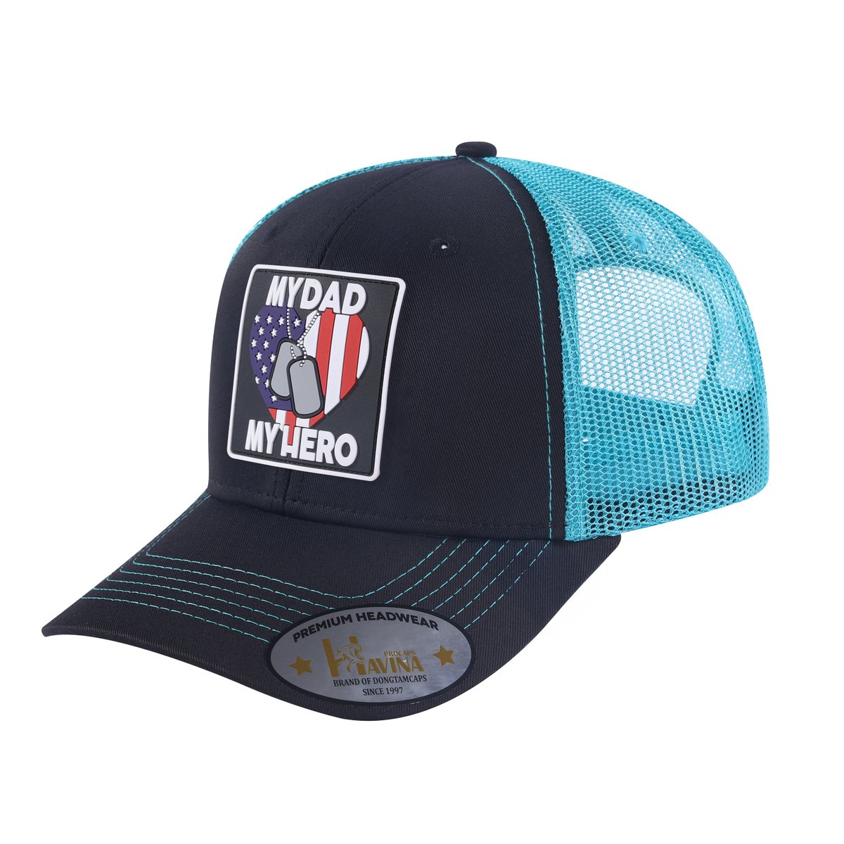 My Dad My Hero 6-Panel Trucker Hat with Black front and Blue back