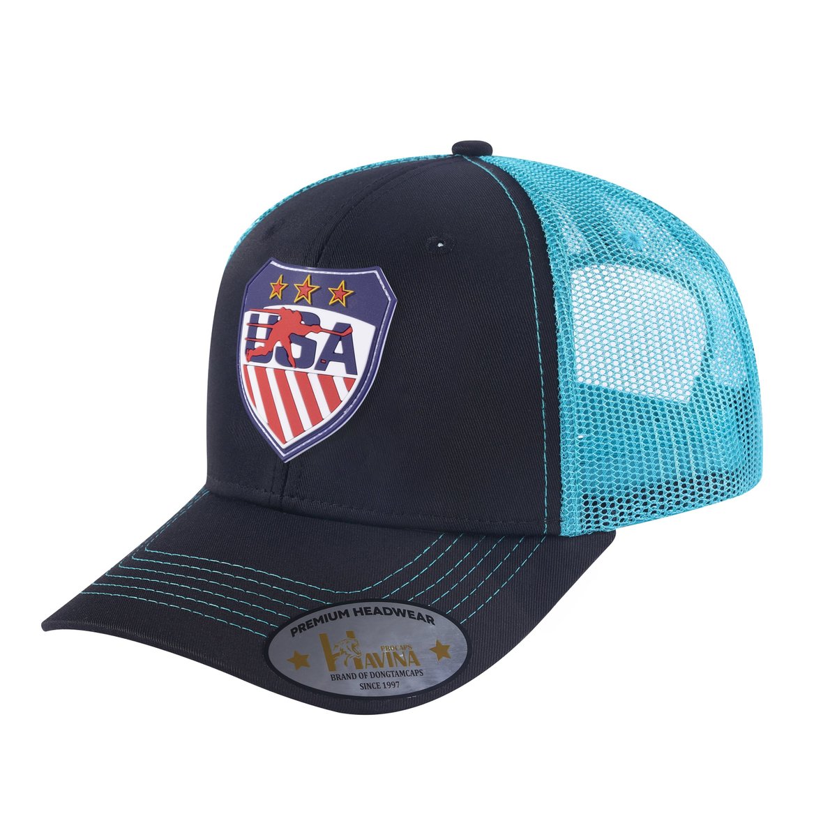 Loving Hockey 6-Panel Trucker Hat with Black front and Blue back