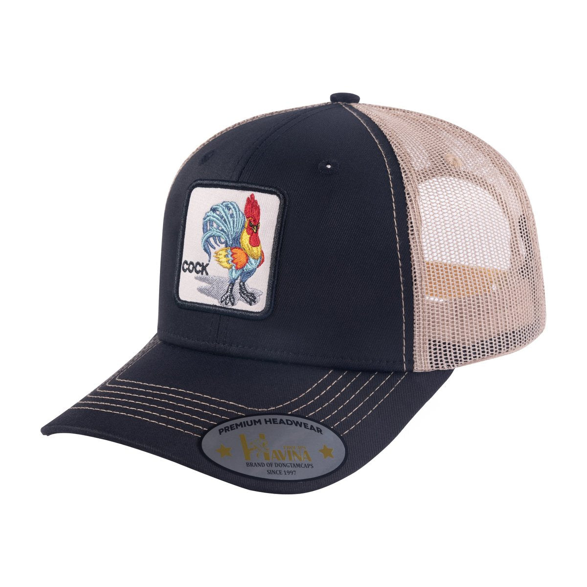 Chicken 6-Panel Trucker Hat with Black front and Khaki back
