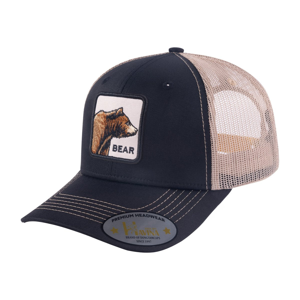 Bear 6-Panel Trucker Hat with Black front and Light Grey back