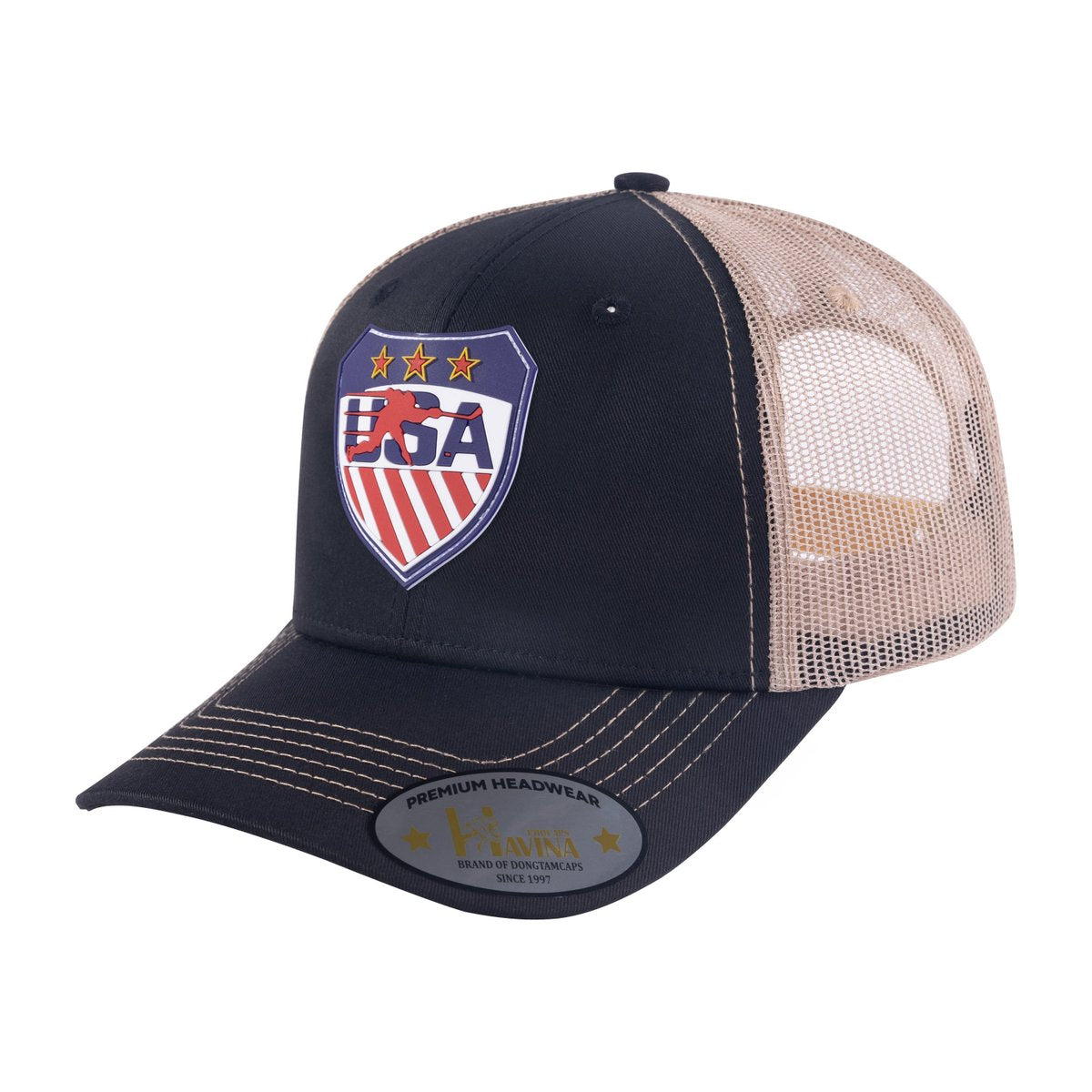 Loving Hockey 6-Panel Trucker Hat with Black front and Light Grey back