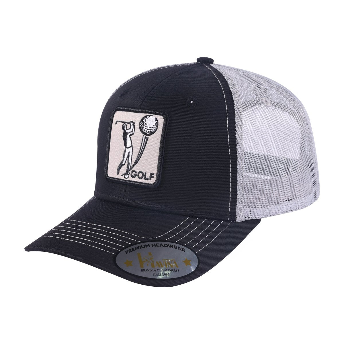 Golf 6-Panel Trucker Hat with Black front and Light Grey back