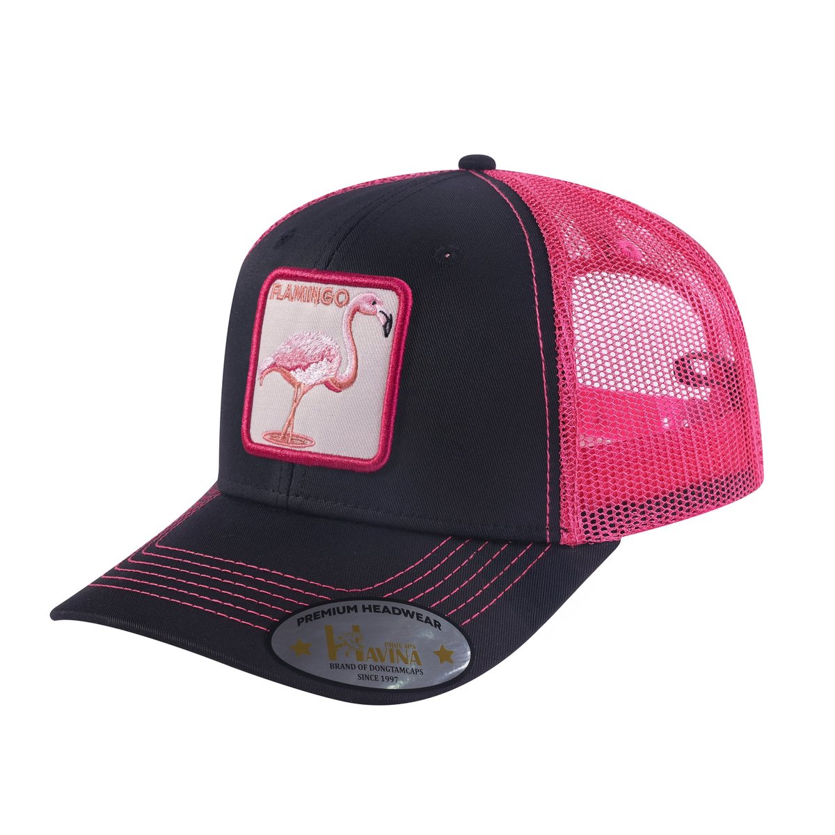 Flamingo 6-Panel Trucker Hat with Black front and Pink back
