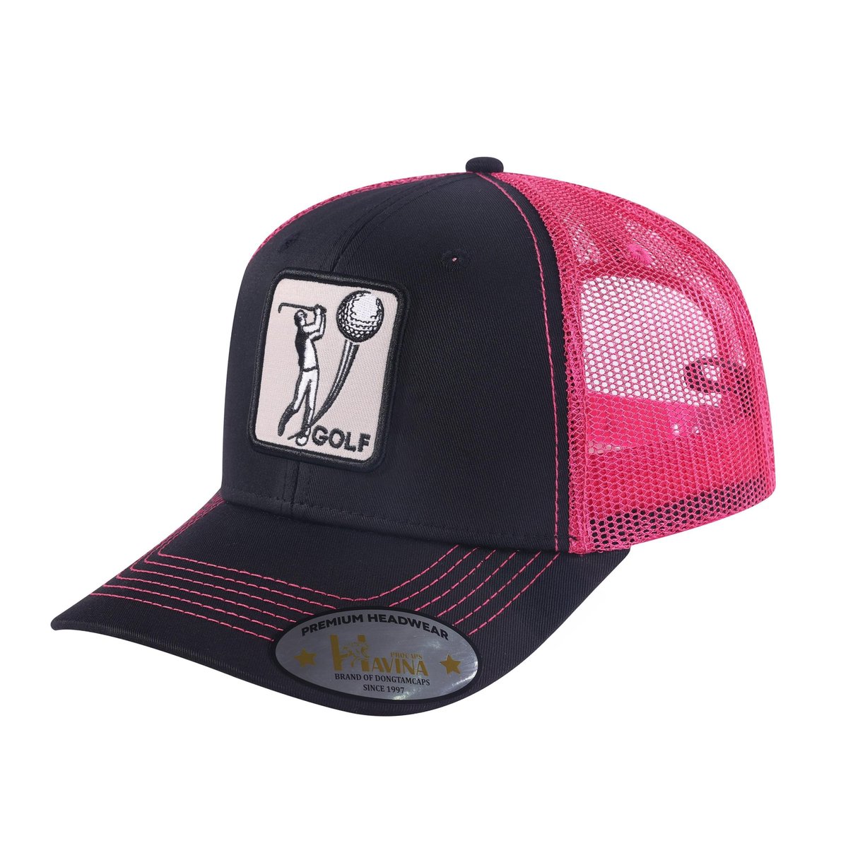 Golf 6-Panel Trucker Hat with Black front and Pink back