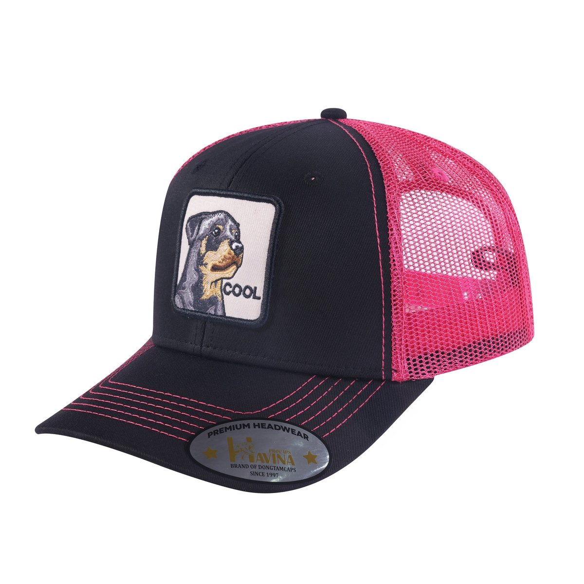 Cool Dog 6-Panel Trucker Hat with Black front and Pink back