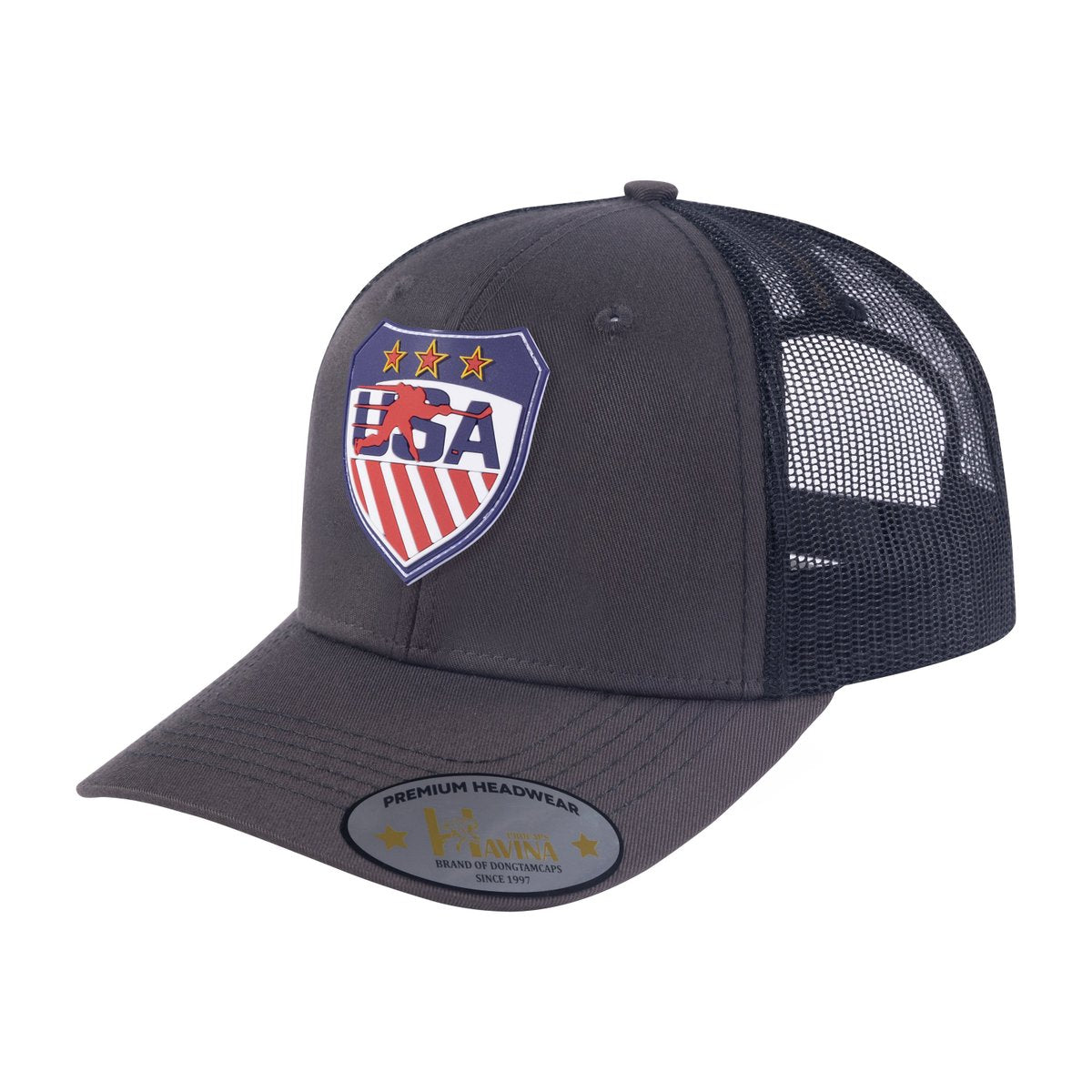 Loving Hockey 6-Panel Trucker Hat with Dark Grey front and Black back