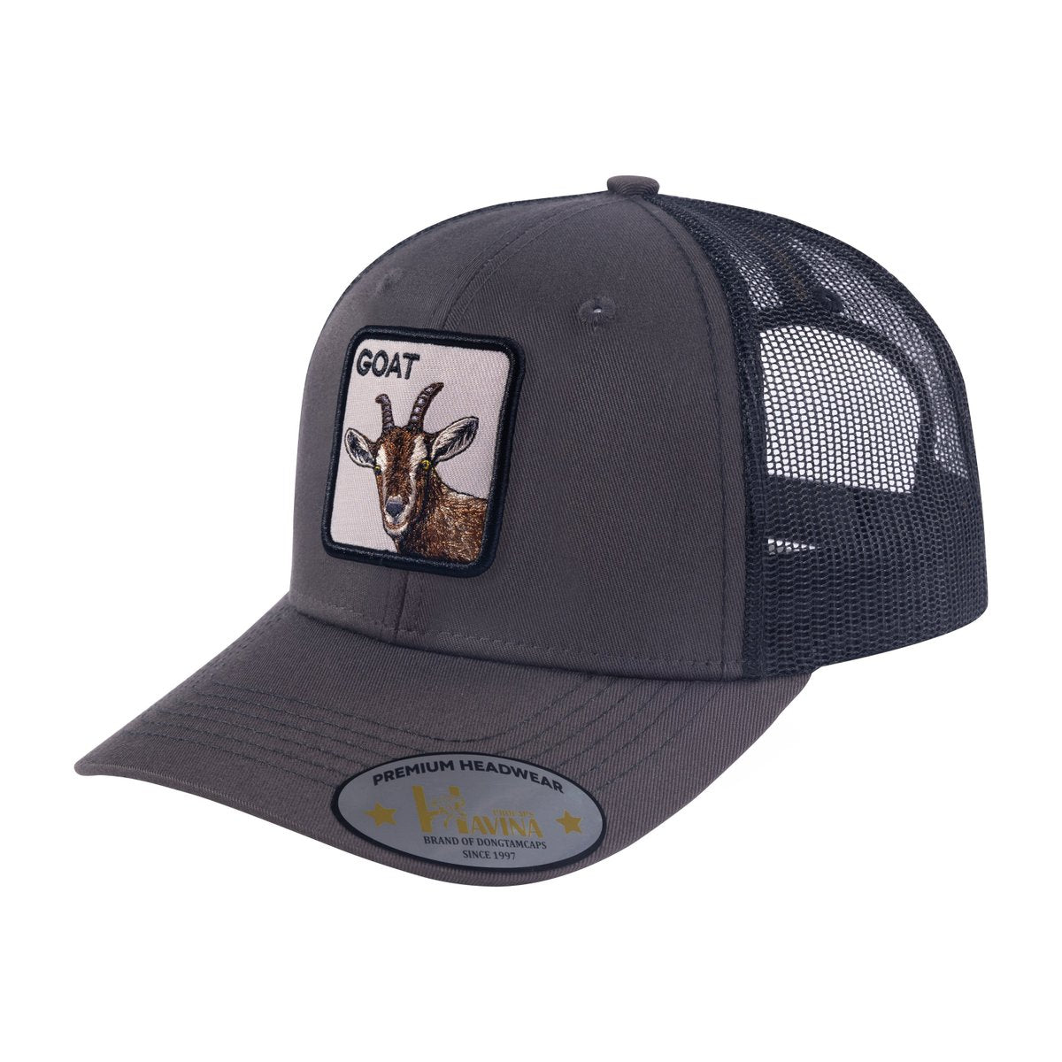 Goat 6-Panel Trucker Hat with Dark Grey front and Black back