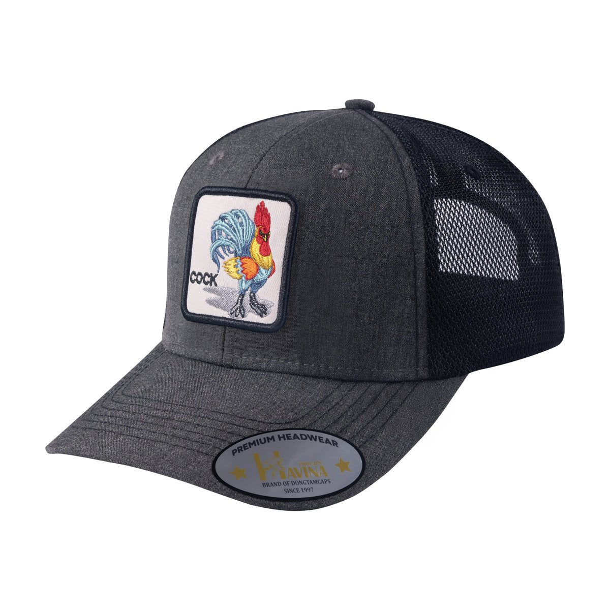 Chicken 6-Panel Trucker Hat with Dark Grey front and Black back
