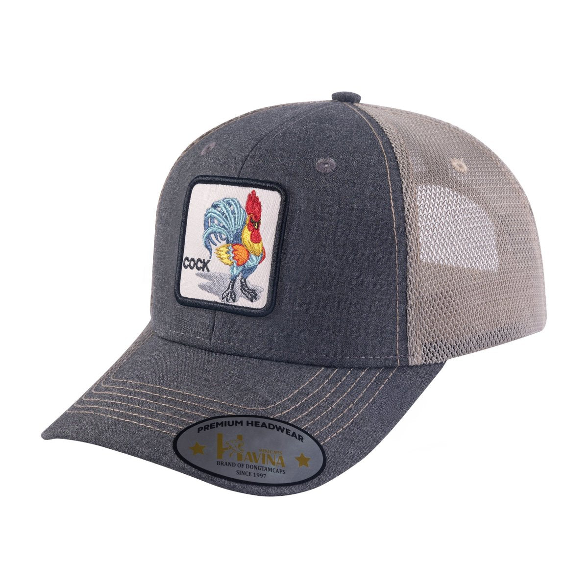 Chicken 6-Panel Trucker Hat with Dark Grey front and Khaki back