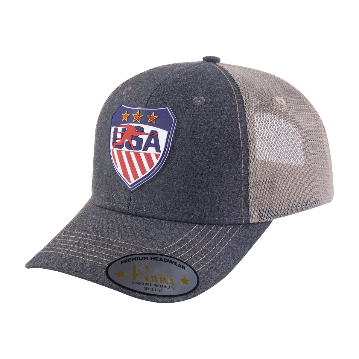 Loving Hockey 6-Panel Trucker Hat with Dark Grey front and Khaki back