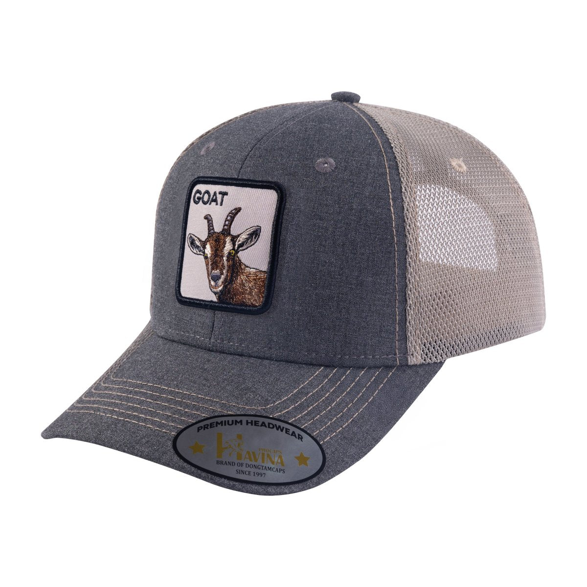 Goat 6-Panel Trucker Hat with Black front and Light Grey back
