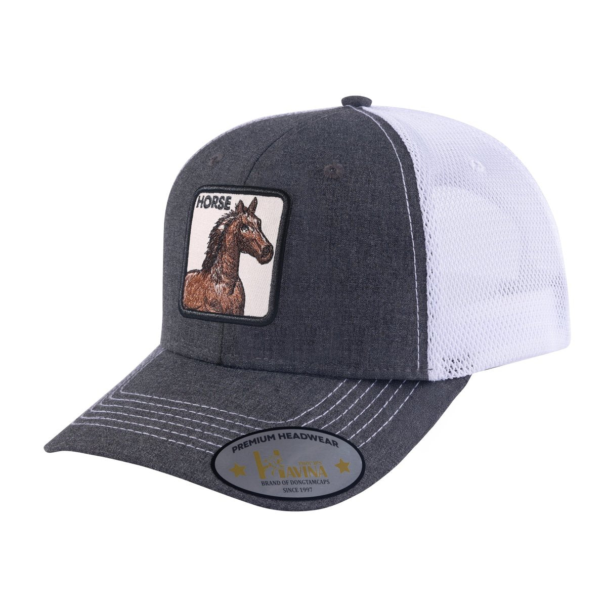 Horse 6-Panel Trucker Hat with Dark Grey front and White back