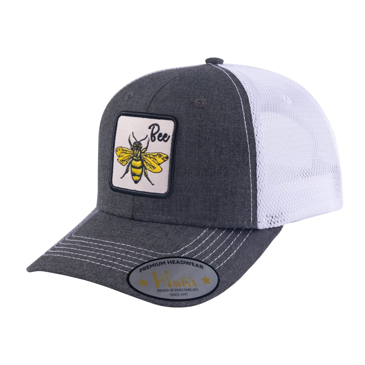 Bee 6-Panel Trucker Hat with Dark Grey front and White back