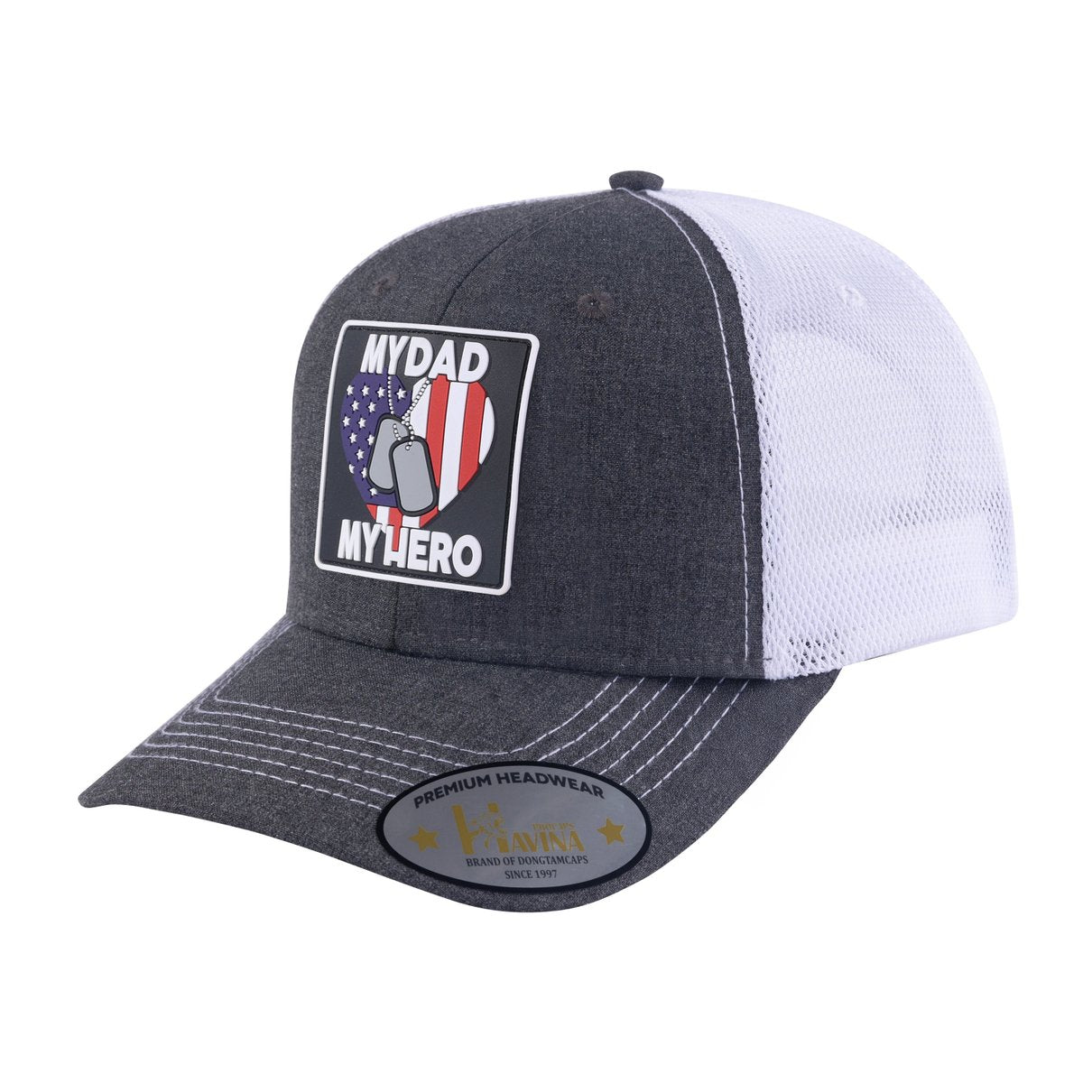My Dad My Hero 6-Panel Trucker Hat with Dark Grey front and White back