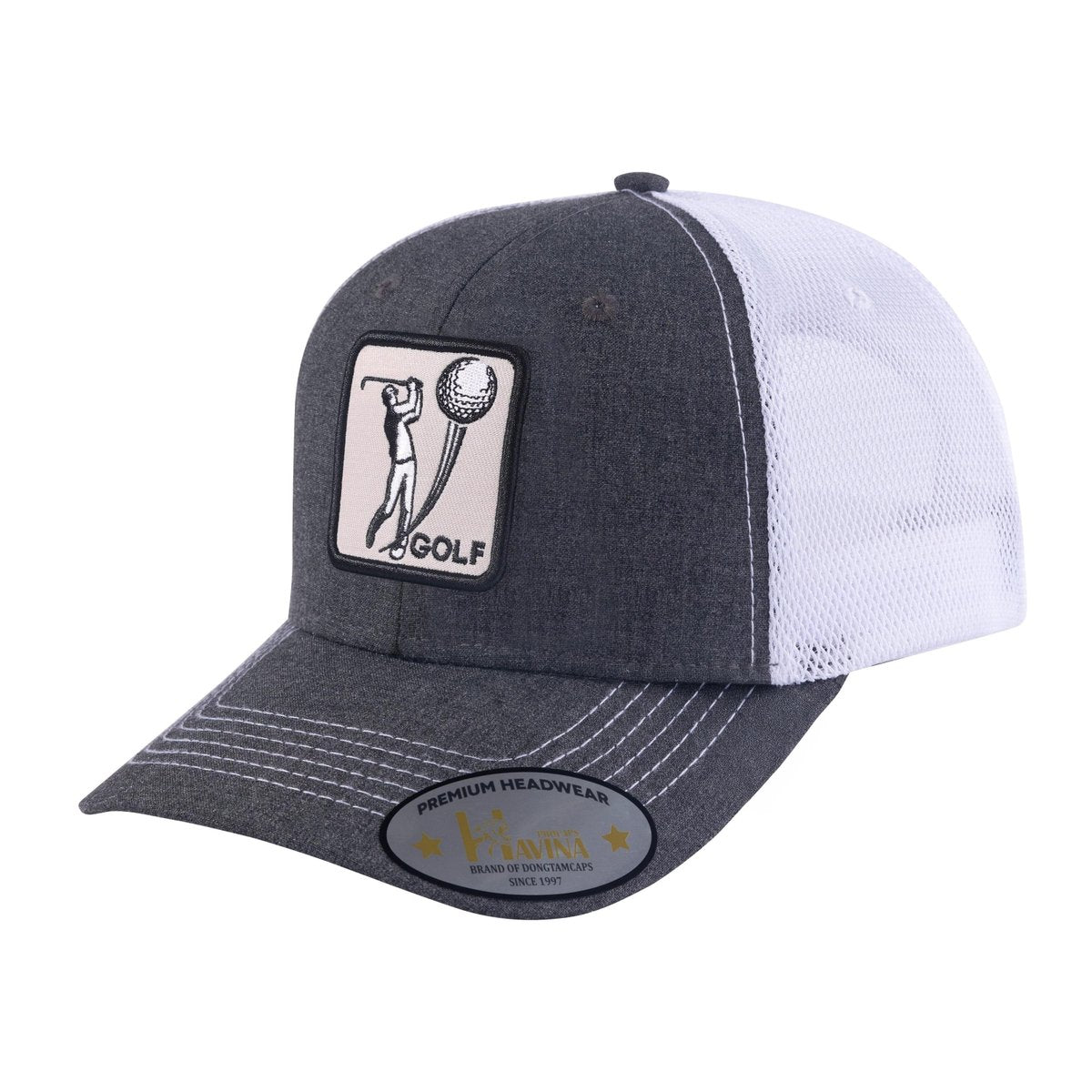 Golf 6-Panel Trucker Hat with Dark Grey front and White back