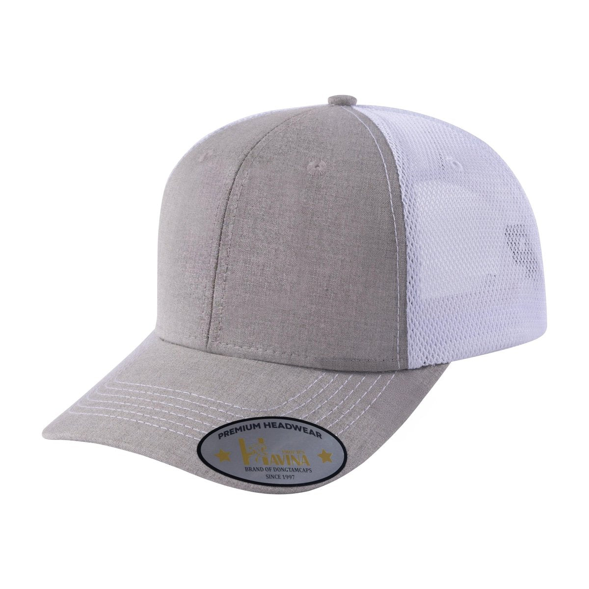 Blank 6-Panel Trucker Hat with Khaki front and White back