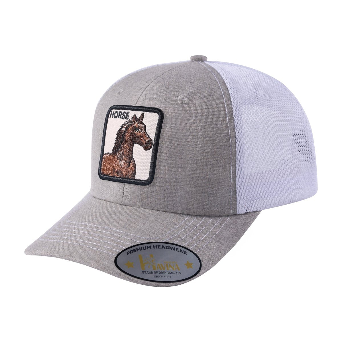 Horse 6-Panel Trucker Hat with Khaki front and White back