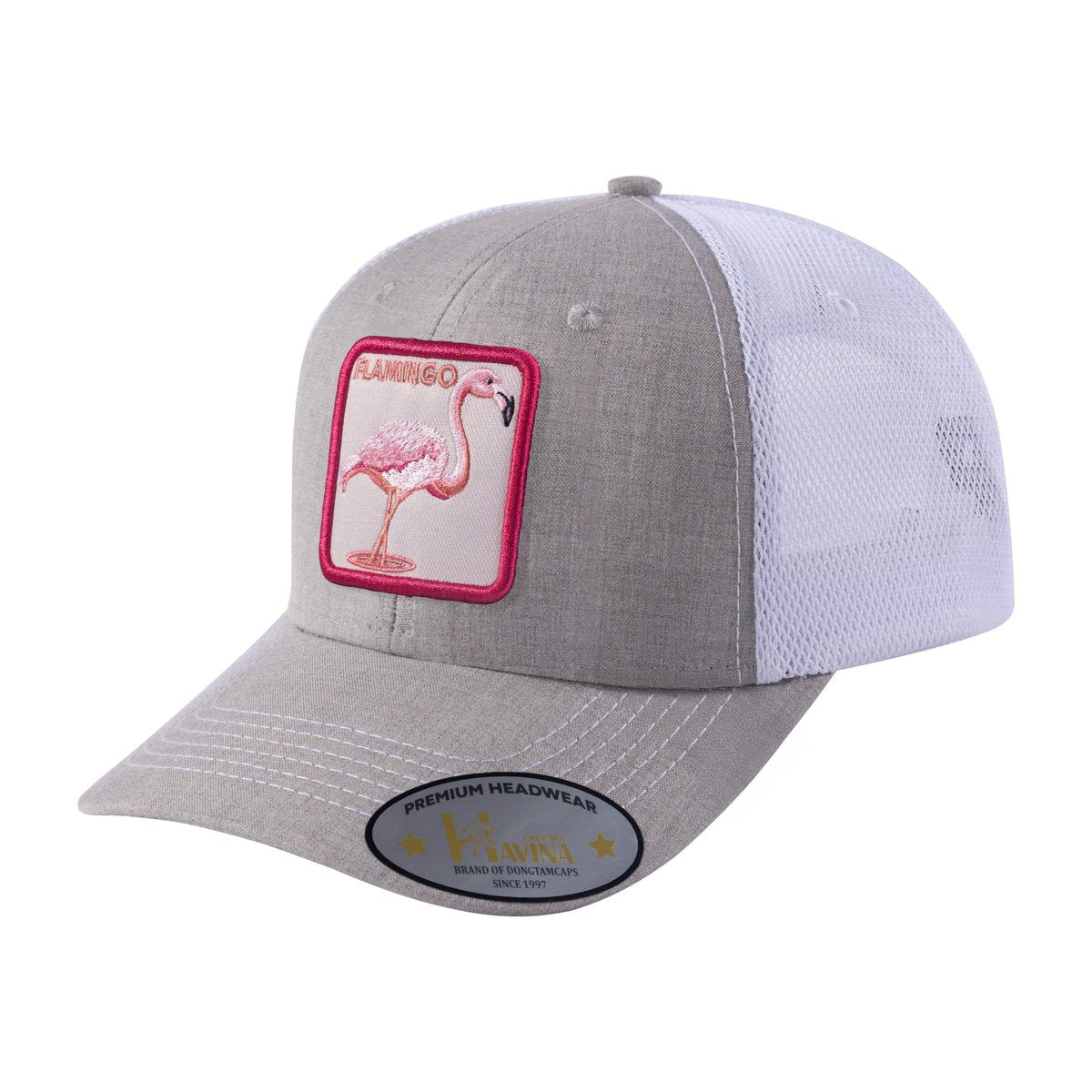 Flamingo 6-Panel Trucker Hat with Khaki front and White back